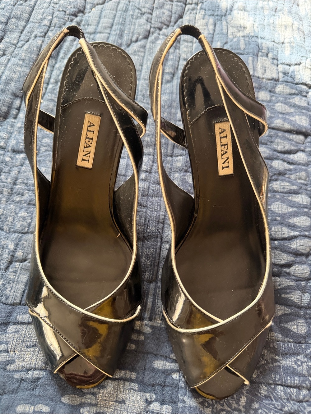Alfani Black Patent Slingback Peep-Toe Heels with Contrast Trim